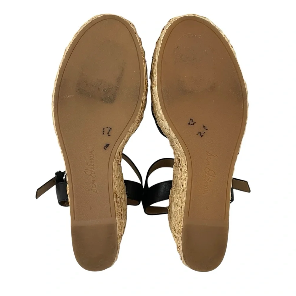 Sam Edelman Darline Black Leather Wedge Espadrilles Sandals - Picture 7 of 11